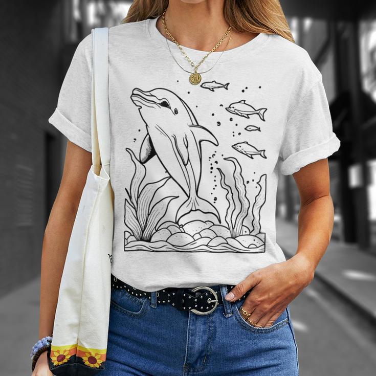 Dolphin Ausmalen Und Selbst Bemalen Colouring T-Shirt Geschenke für Sie