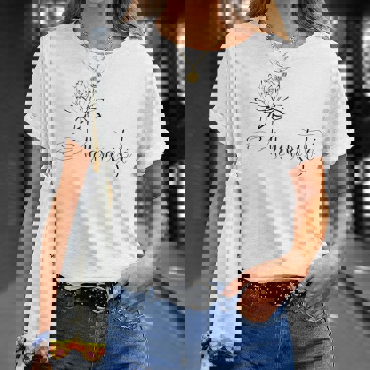 Donna Yoga Mamas Outfit Namasté Scritta Fiore Di Loto Nero Con Collo A Maglietta Regalos para ella