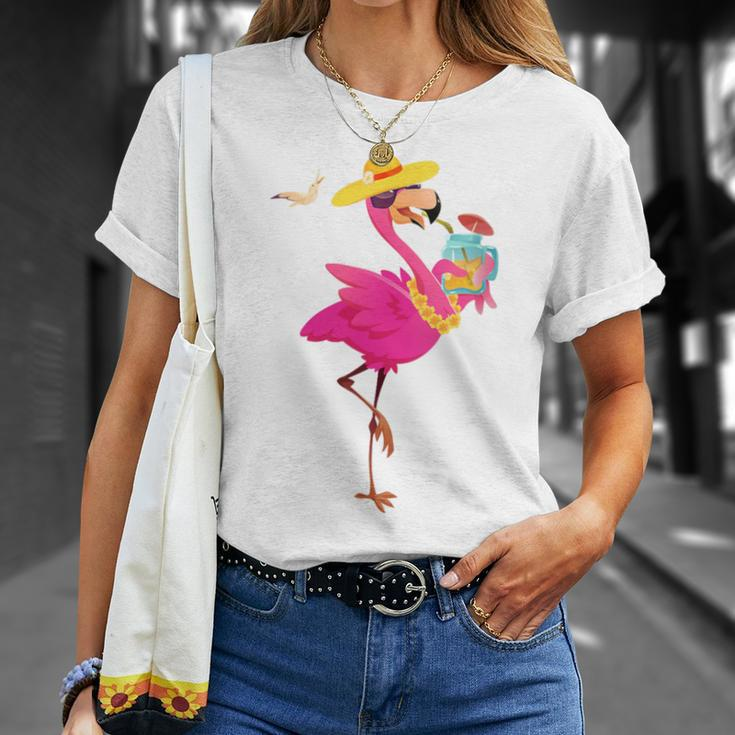 Flamingo Beach Summer Vibes Palm Trees Tropical Summer T-Shirt Gifts for Her