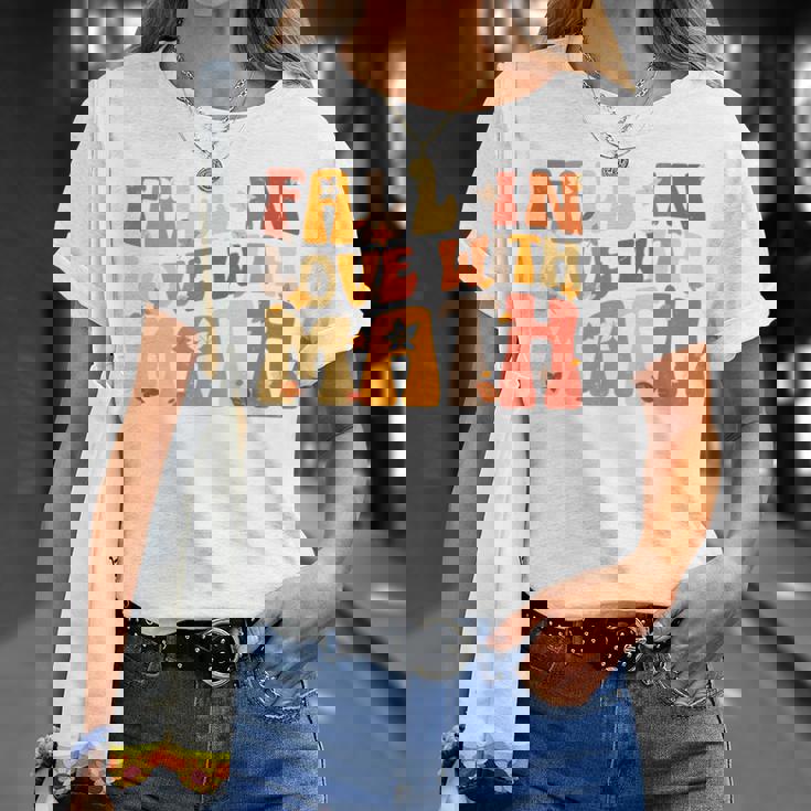 Groovy Fall In Love With Math Thanksgiving Math Teacher Fall T-Shirt Gifts for Her
