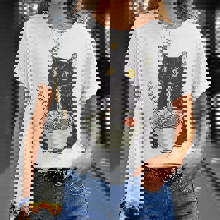 Japanese Cat Cat Eating Ramen Vintage Japanese Noodles T-Shirt Gifts for Her Japanese Cat Cat Eating Ramen Vintage Japanese Noodles T-Shirt Gifts for Her