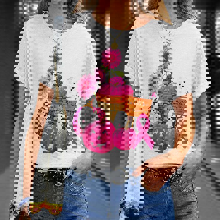In October We Wear Pink Ghosts & Pumpkins For Breast Cancer T-Shirt Gifts for Her