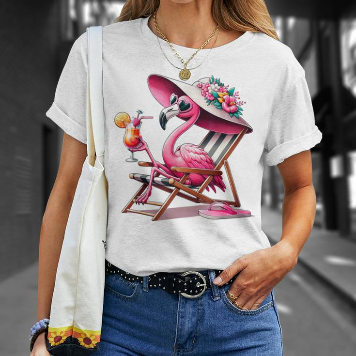 Pink Flamingos Summer Vibes Beach Palm Tree Summer Vacations T-Shirt Gifts for Her