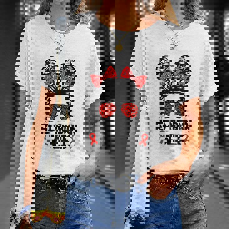 Red Ribbon Week Messy Bun Red Ribbon Week Awareness T-Shirt Gifts for Her Red Ribbon Week Messy Bun Red Ribbon Week Awareness T-Shirt Gifts for Her