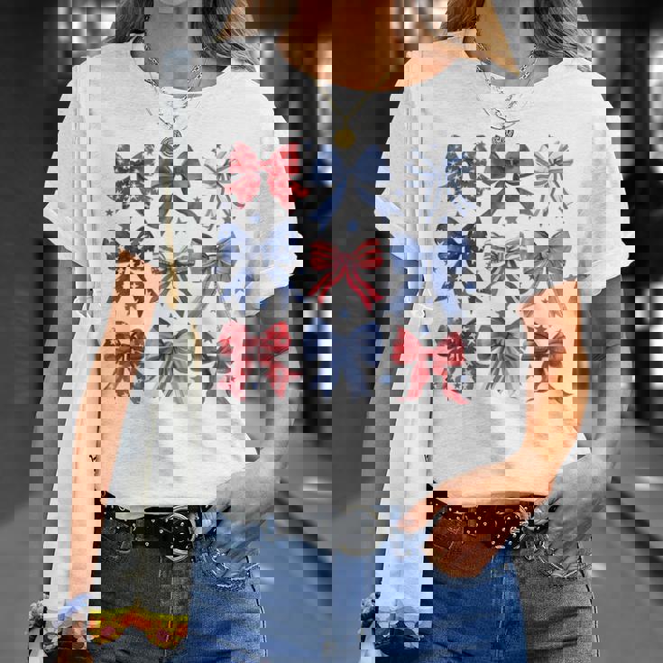 Retro 4Th Of July Coquette Bows American Flag Usa Patriotic T-Shirt Gifts for Her