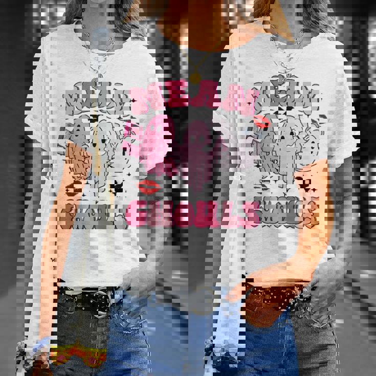 Retro Pink Mean Ghouls Halloween Ghost Let's Go Ghouls Cute T-Shirt Gifts for Her