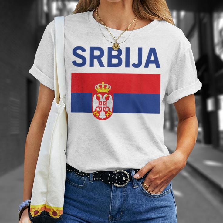 Serbian Flag Football Fan Serbia Srbija T-Shirt Geschenke für Sie