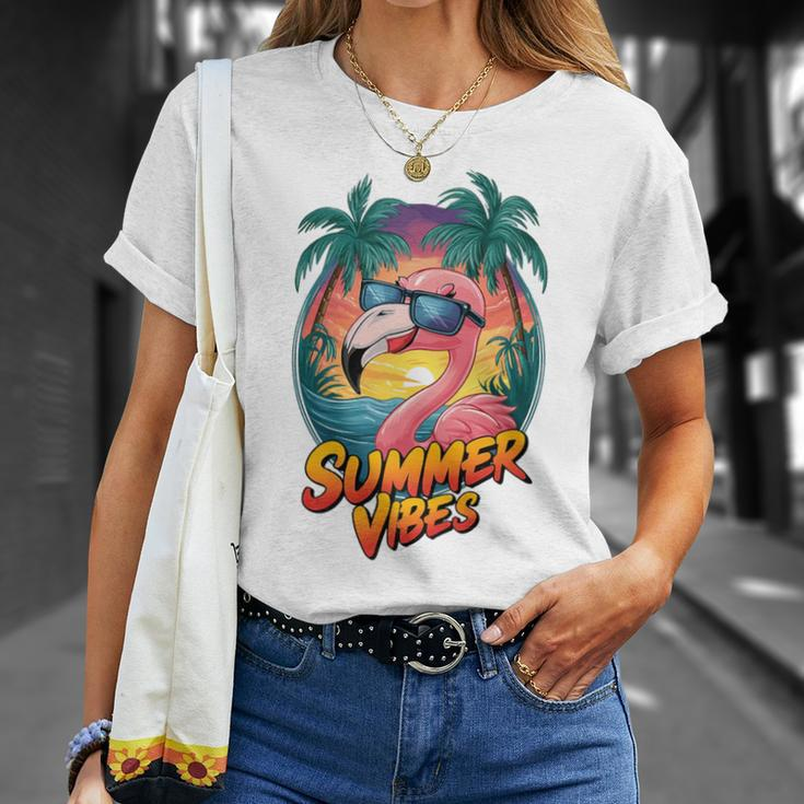 Summer Vibes Flamingo Beach Sunset Tropical T-Shirt Gifts for Her