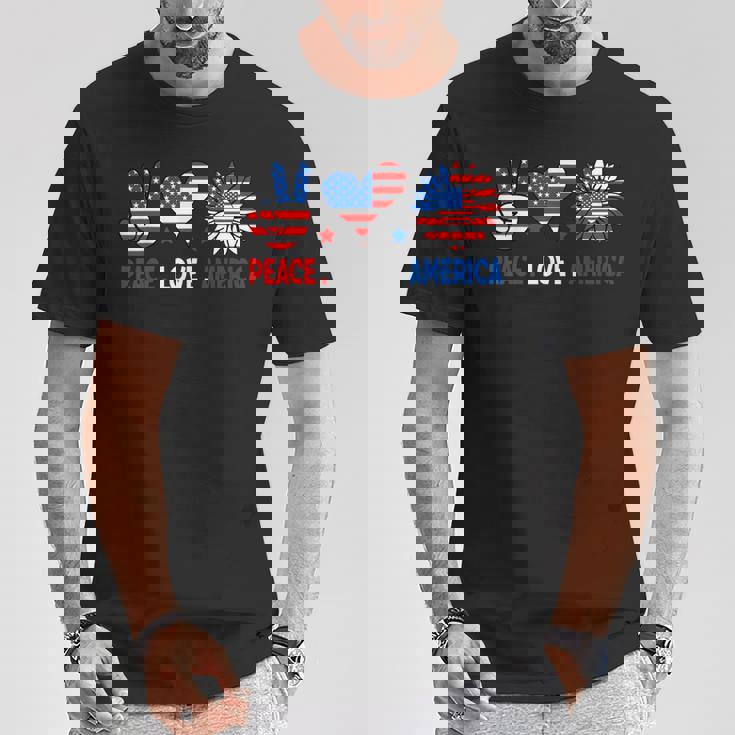 4Th Of July Peace Love America Us Flag Fourth Of July T-Shirt Funny Gifts