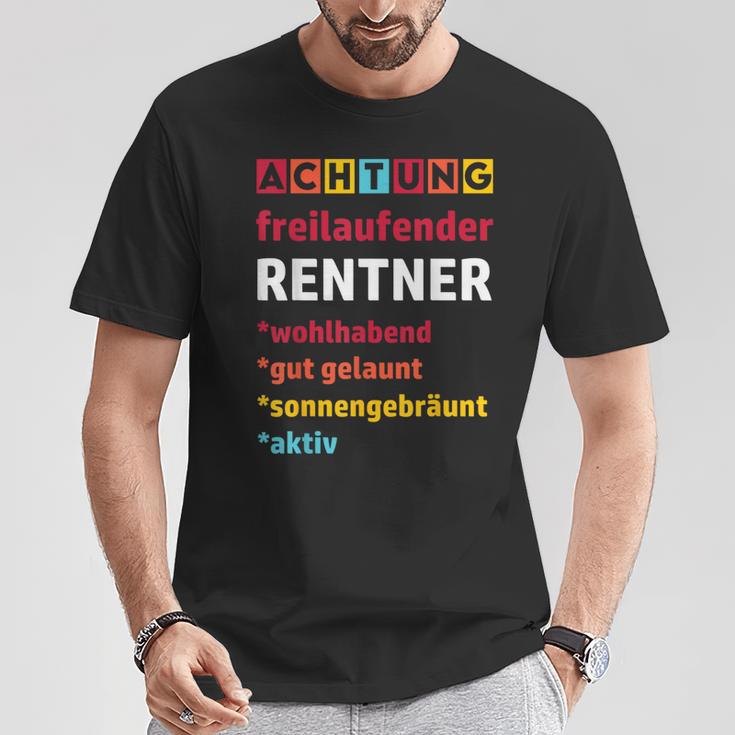 Achtung Freilaufender Rentner Pension Pension T-Shirt Lustige Geschenke