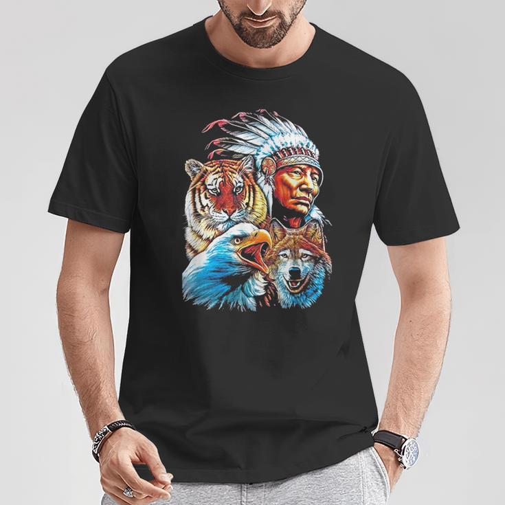 Águila Lobo India Nativa Americana Americana Del Norte Camiseta unisex Regalos divertidos