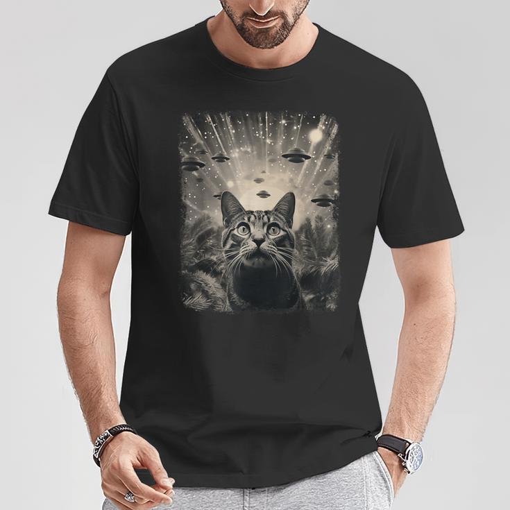 Alien Ufo Selfie Cat T-Shirt Lustige Geschenke