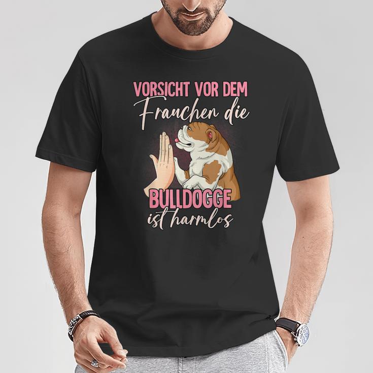 Beware Of The Frauchen Bulldog T-Shirt Lustige Geschenke