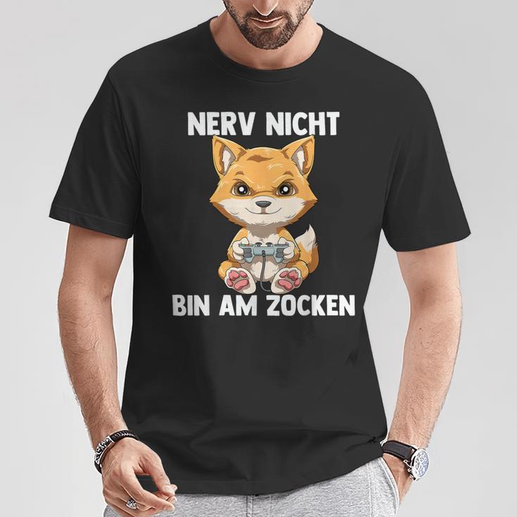 Bin Am Zocken Gaming Fox T-Shirt Lustige Geschenke