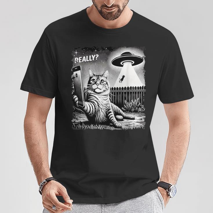 Cat Selfie Ufo & Alien Echt Jetzt Really T-Shirt Lustige Geschenke