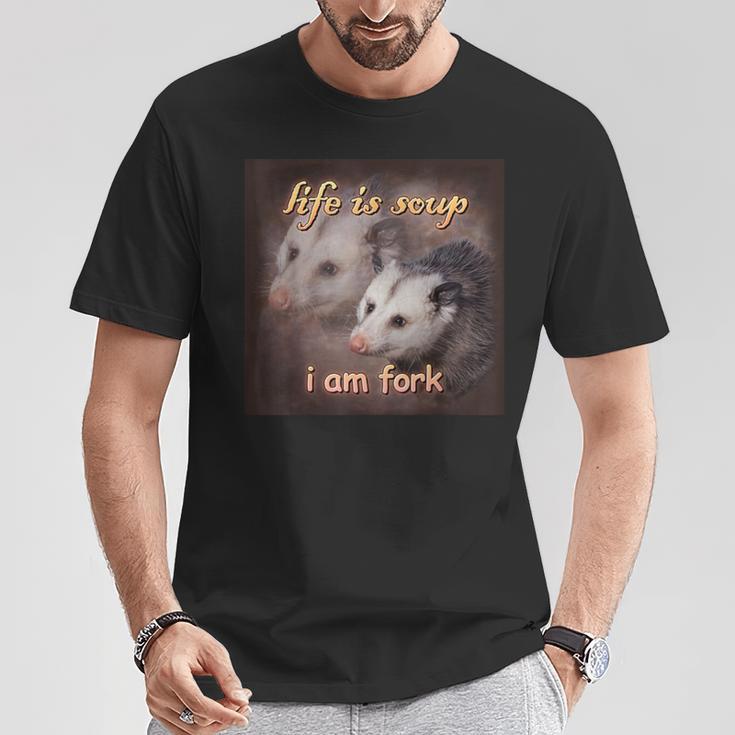 Das Leben Ist Suppe Ich Bin Gabel Opossum T-Shirt Lustige Geschenke