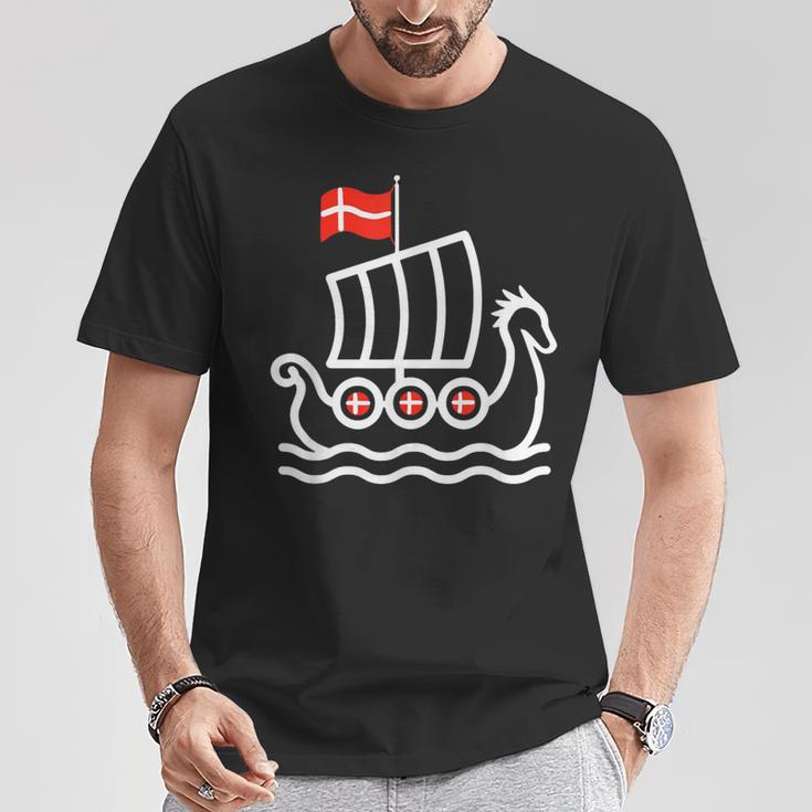 Denmark Flag Dragon Boat Dragon Headiking Ship T-Shirt Lustige Geschenke