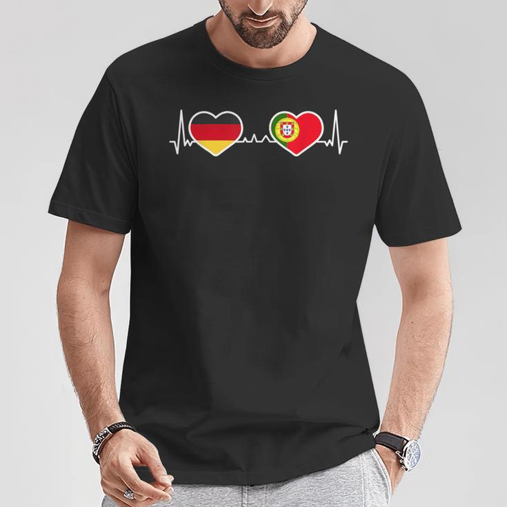 Deutschland Portugal Herz Liebe Herzlinie T-Shirt Lustige Geschenke