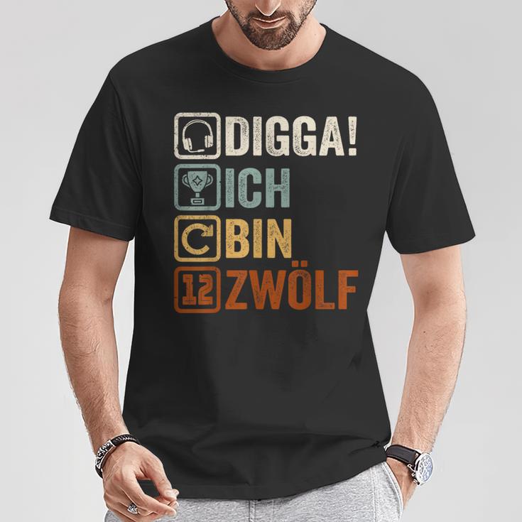 Digga Ich Bin 12 Zwölf Jahre 12Th Birthday Boy Gamer T-Shirt Lustige Geschenke