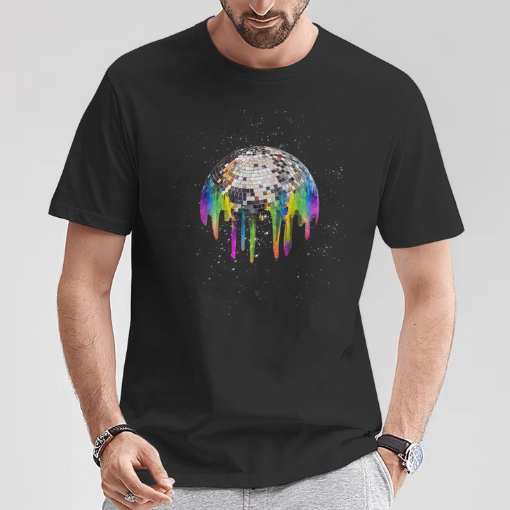 Discoball Rainbow Drip Melt Im Space T-Shirt Lustige Geschenke