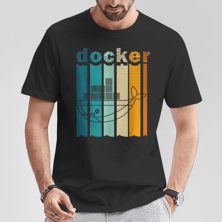 Docker Linux Devops Programming Coding Retro Computer Scientist T-Shirt Lustige Geschenke