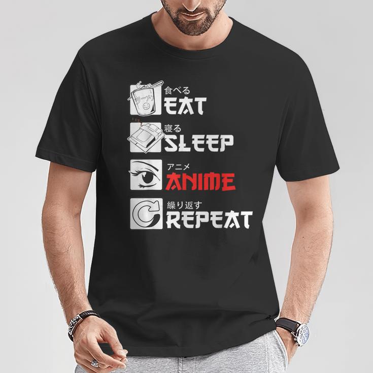 Eat Sleep Anime Repeat For Manga Fans T-Shirt Lustige Geschenke