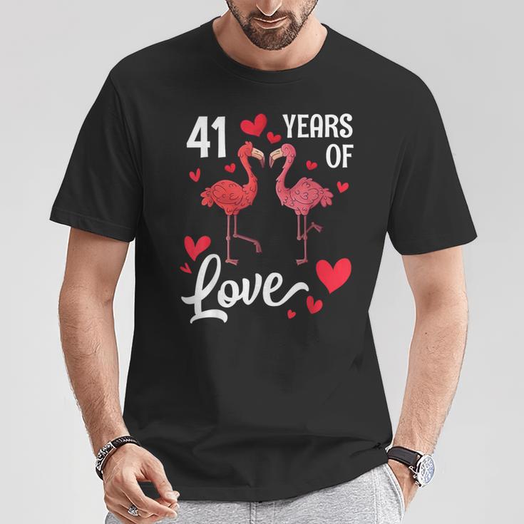 Flamingo-Ehemann Und Ehefrau Tanzen Zusammen Und Freuen Sich Über 41 Jahre Liebe T-Shirt Lustige Geschenke