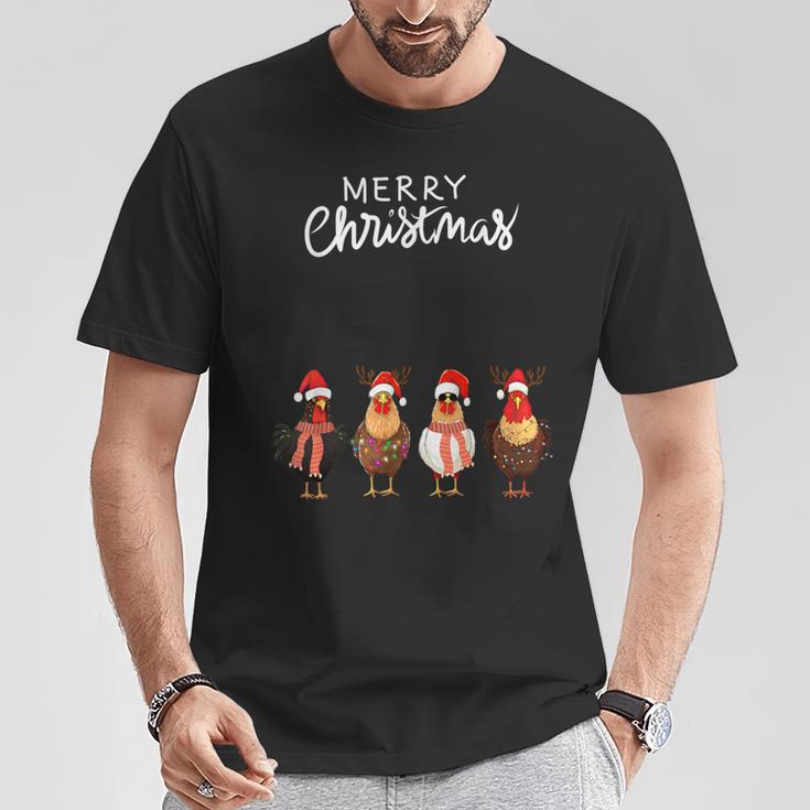 Frohe Weihnachten Hühner Mit Weihnachtsmützen Süßer Hühnerliebhaber T-Shirt Lustige Geschenke