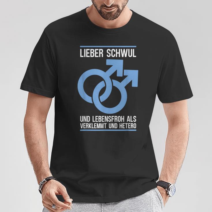 Gay Lieber Schwul Und Lebensfroh Alserlemmund Hetero T-Shirt Lustige Geschenke