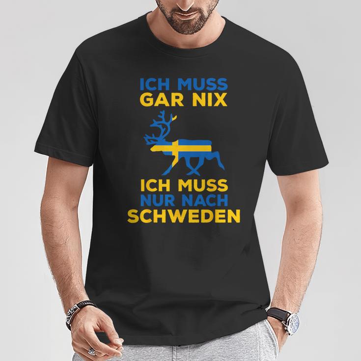 Ich Muss Nur Nach Sweden Scandinavia Nordlicht T-Shirt Lustige Geschenke