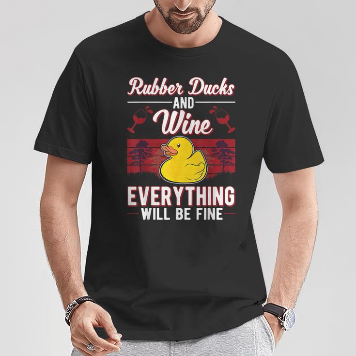 Gummiente Und Wein Badeente Quietscheente Gummiente T-Shirt Lustige Geschenke