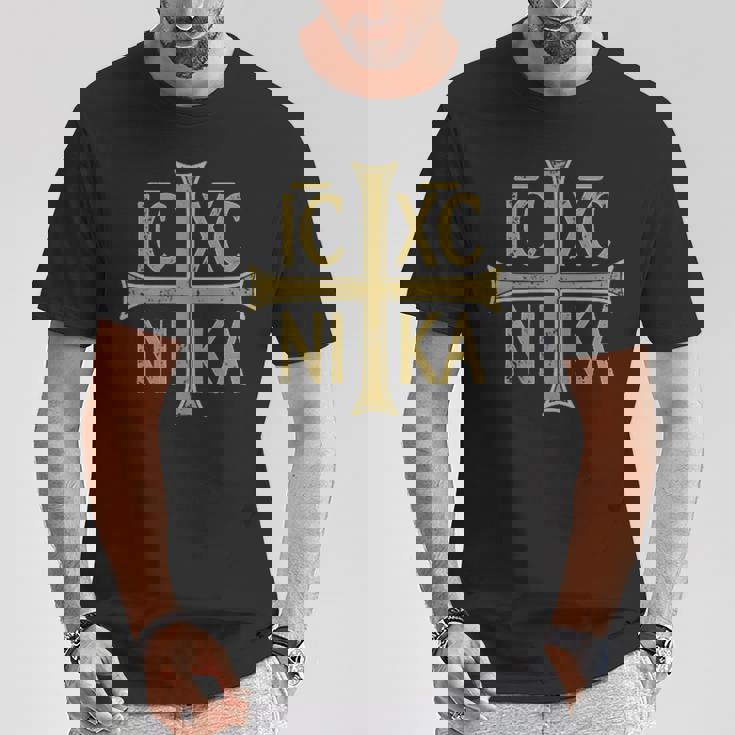 Icxc Nika Christogram Cross Ortodosso Christian Discreto Maglietta Regalos divertidos