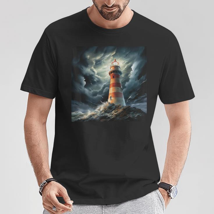 Leuchtturm In Wellen Nordsee Friesland T-Shirt Lustige Geschenke