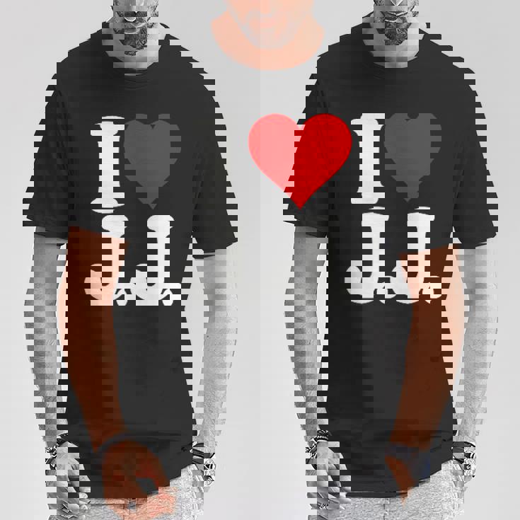 I Love Heart JJ Jj J J Iniziali Maglietta Regalos divertidos