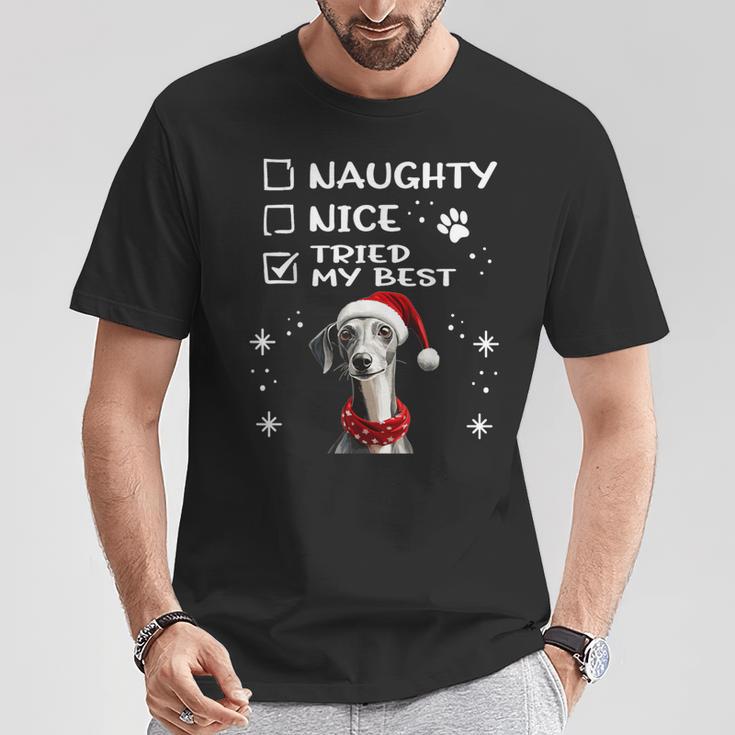 Niedlicher Whippet-Hund Weihnachten Naughty Nice Tried My Best T-Shirt Lustige Geschenke