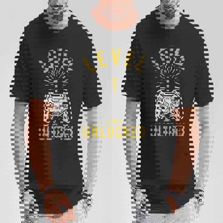 Nivel 1 Desbloqueado Aniversario 1ª Boda Camiseta unisex Regalos divertidos