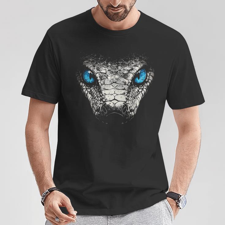 Serpiente Animal Motivo Ojos Azules Arte Serpiente Camiseta unisex Regalos divertidos