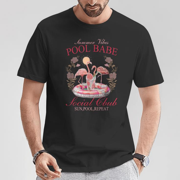 Summer Vibes Pool Babe Pink Flamingo Summer Vibes Beach T-Shirt Unique Gifts
