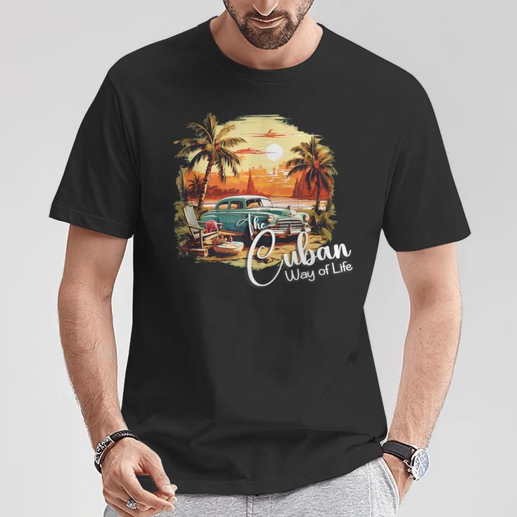 Sunset Cuba Oldtimer Palm Trees Retrointage Summer T-Shirt Lustige Geschenke