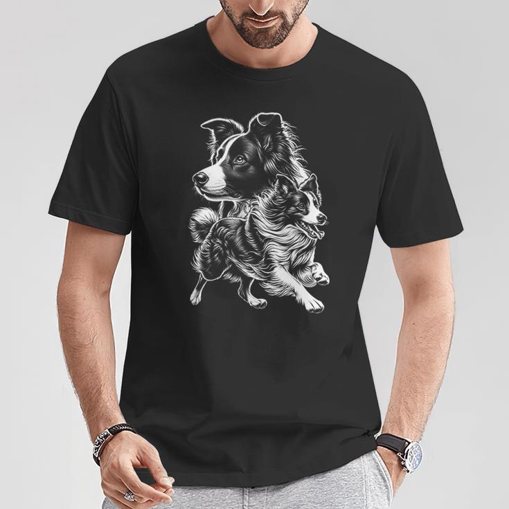 Super Cute Border Collie Cool Portrait On Chest T-Shirt Lustige Geschenke