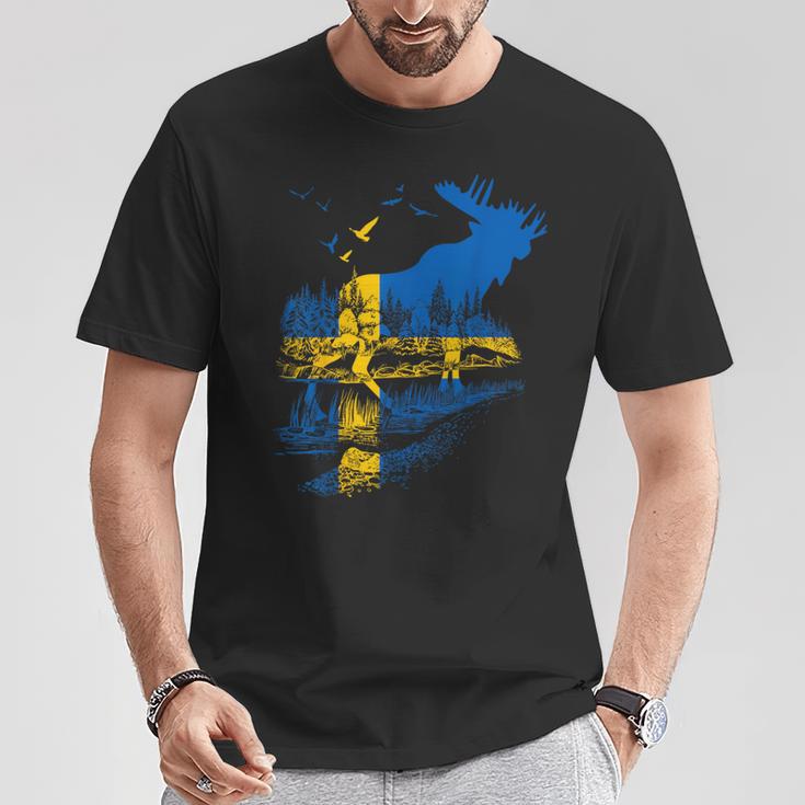 With Sweden Flag Flag Elk Län Sweden T-Shirt Lustige Geschenke