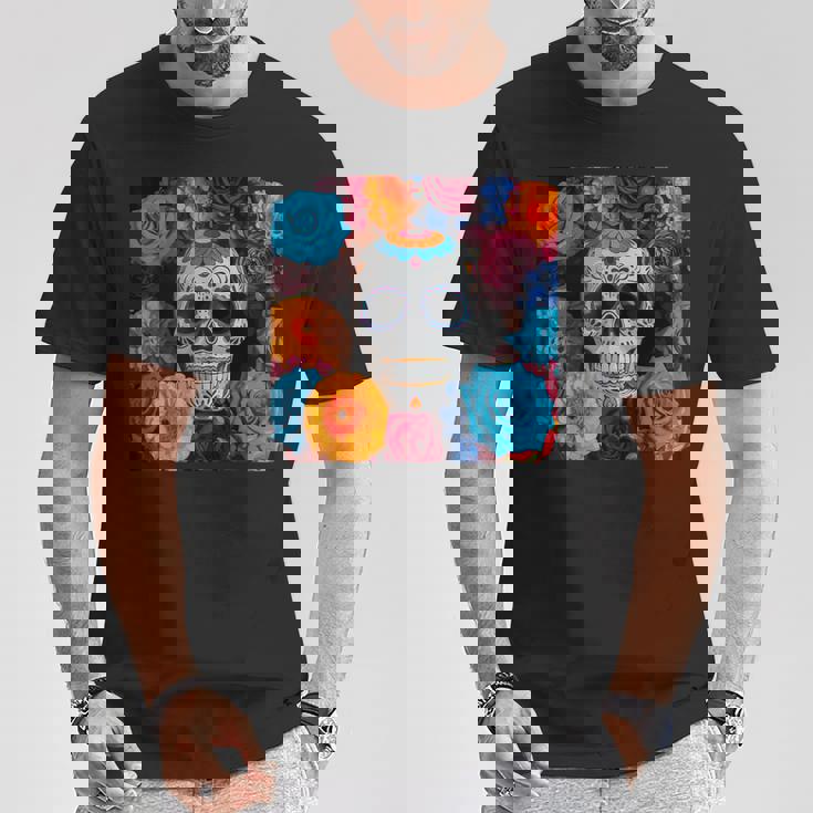 Tête De Mort Mexicaine Dia De Muertos Jour Des Morts Floral T-Shirt Cadeaux drôles