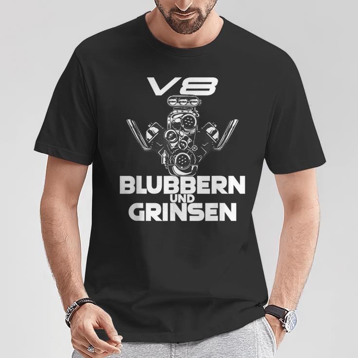 V8 Blubbern Und Grinsen Hubraum T-Shirt Lustige Geschenke