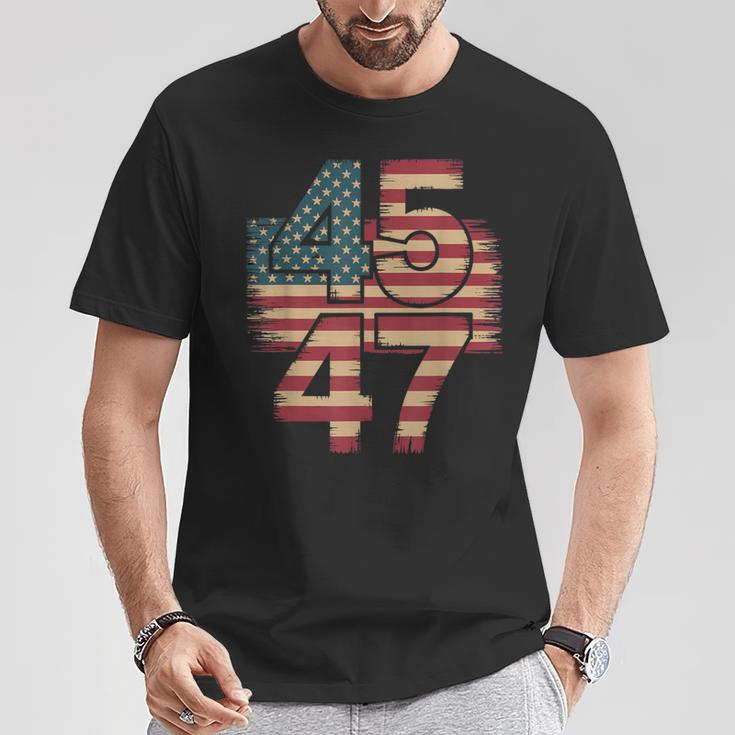 Vintage American Flag Retro 45 47 Trump 2024 T-Shirt Lustige Geschenke