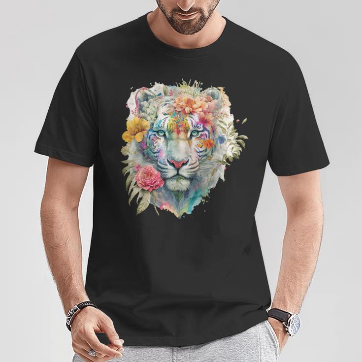 Watercolour Floral Bengal Tiger T-Shirt Lustige Geschenke