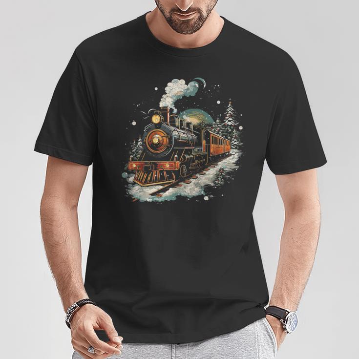 Weihnachtszugintage Dampflokomotive Retro Zug Leiter T-Shirt Lustige Geschenke