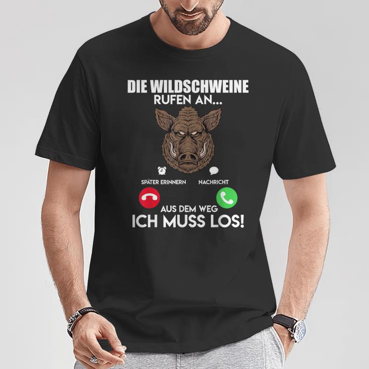 Wildschweinjagd Die Wildschweine Rufen An Muss Los Jäger T-Shirt Lustige Geschenke