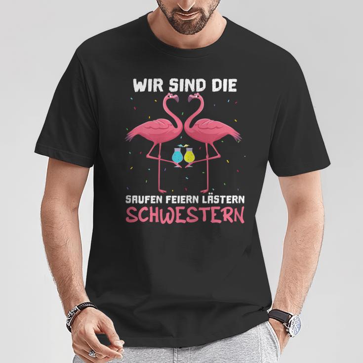 Women's With Wir Sind Die Saufen Feiern Lästern Schwestern Wine Sparkling Wine S T-Shirt Lustige Geschenke