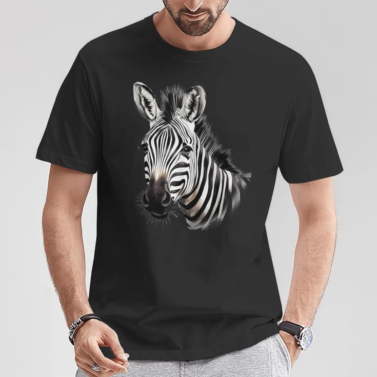 Zebra Portrait Drawing Wildlife Animal Print Nature Motif T-Shirt Lustige Geschenke