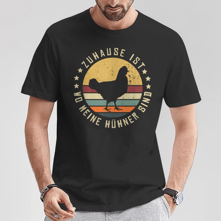 Zuhause Ist Wo Meine Hühner Sind Bauernhof Retro Huhn Henne T-Shirt Lustige Geschenke